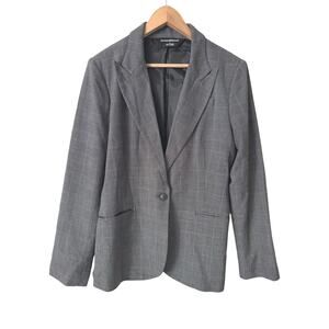 Norma Kamali 14 Glen One Button Plaid Blazer in Black and Grey